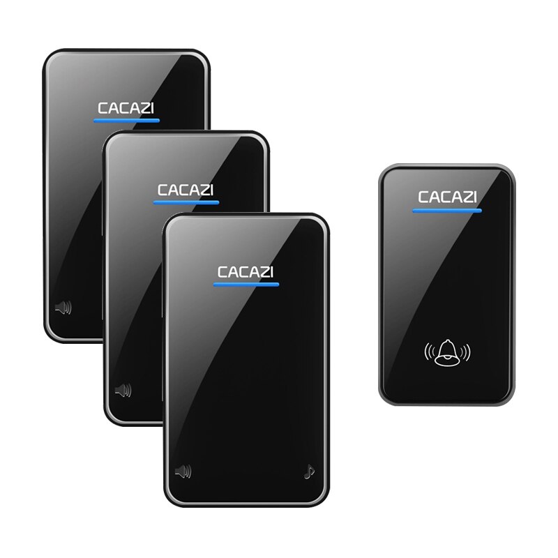 CACAZI Wireless Doorbell DC Battery Operated Waterproof 2 Button 1 Receiver Led Light Home Cordless Door Bell 48 Chime 6 Volume: black1x3
