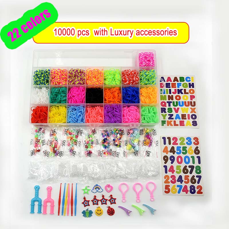 Box Packed! Rubber Bands Weaving Set DIY Toys Loom Craft Kid Bracelet Braid Silicone Elastic Weave Bands for Girls: black
