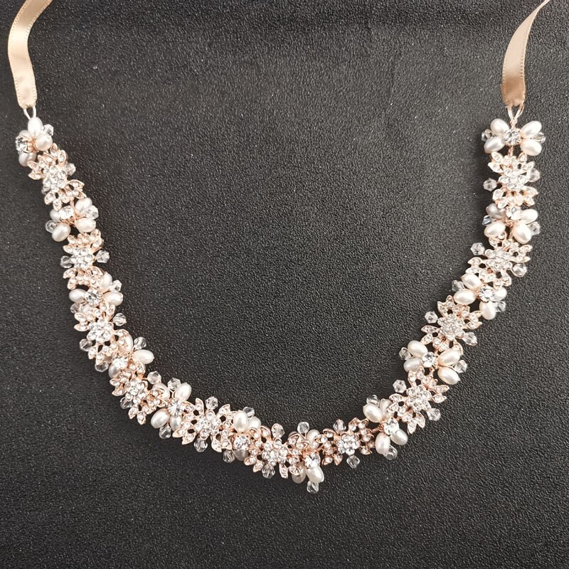 SLBRIDAL srebrny kolor różany złoty kryształki górskie ślubne akcesoria do włosów stroik wianek dla panny młodej druhny kobiety biżuteria: Rose Gold