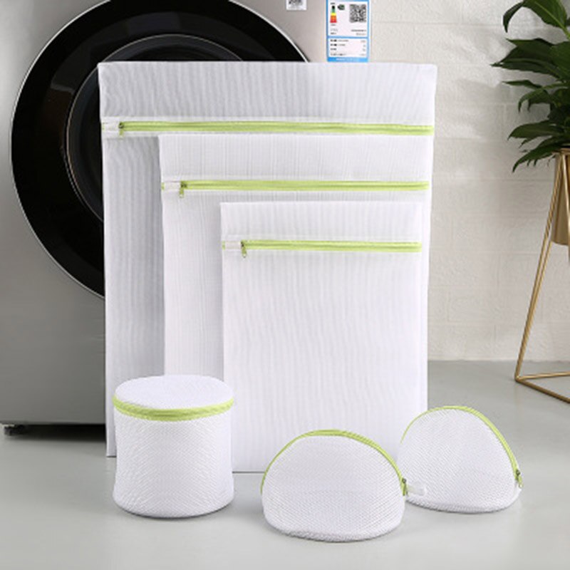 Green Zippered Laundry Washing Bags Fine Mesh And Honeycomb Pattern Freshly Net Bags for Washing Machine