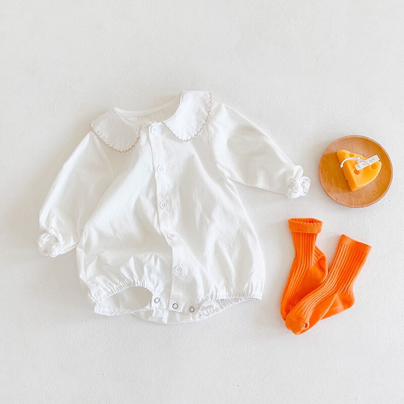 Kids Bodysuits Baby Boys Girls Long Sleeve Clothes Solid Color White Jumpsuits Spring Autumn Cute Wild Tops
