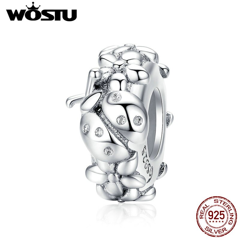 WOSTU-Colgante de Plata de Ley 925 auténtica para mujer, dije de mariquita y mariposa, apto para pulseras, fabricación de joyería DIY, para: DAC112