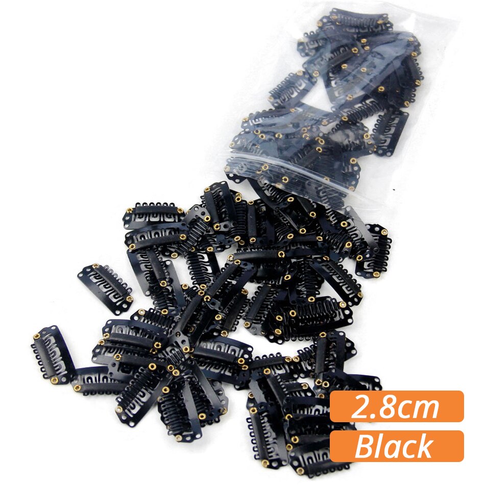 50 stk hårforlængelse snap clips 28mm sort brun blond hår tilbehør til hår skud paryk værktøjer: Sort