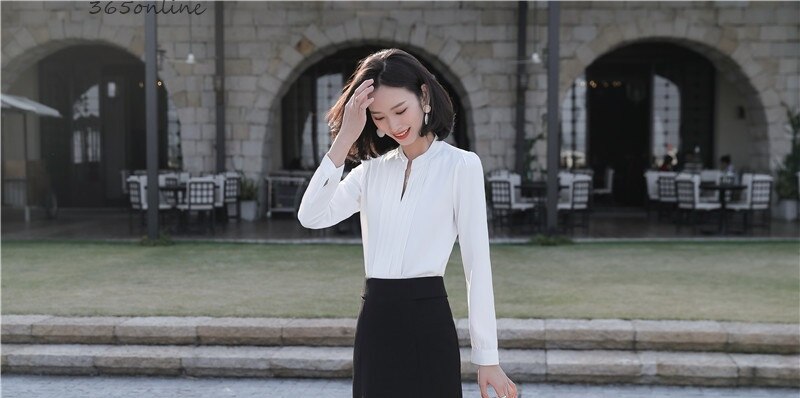 Pink chiffon bluser skjorter lange ærmer til kvinder forår sommer kontor arbejdstøj bluse afslappet ol styles toppe tøj