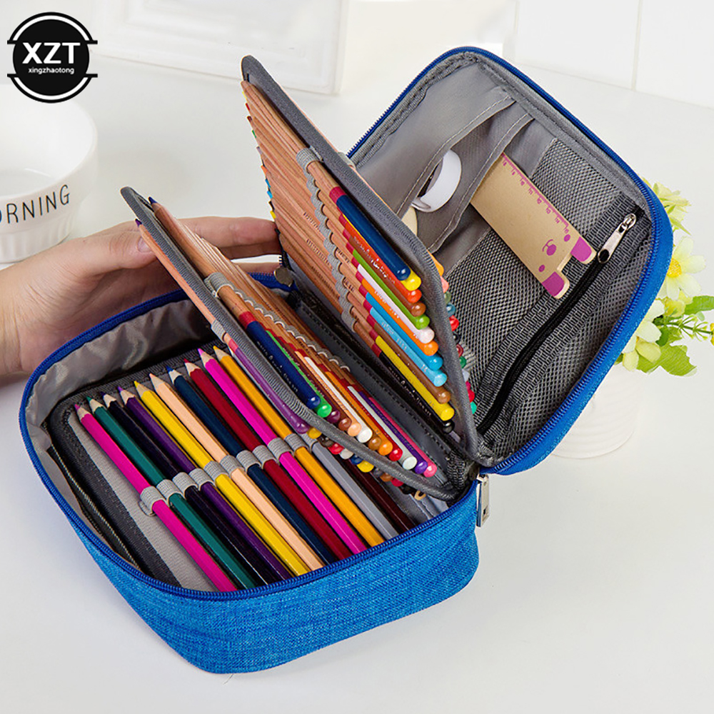 Estuches escolares universales con 72 agujeros, estuche escolar de lona con 3 compartimentos, estuche para bolígrafos de tela, bolsa para suministros de papelería para artistas
