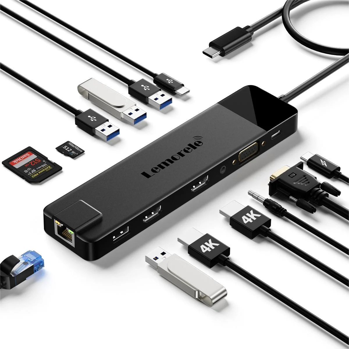 Koncentrator 4K USB USB C do podwójnej stacji dokującej HDMI VGA Gigabit Adapter USB 3.0 VGA Czytniki kart SD do laptopów z systemem Windows: Default Title