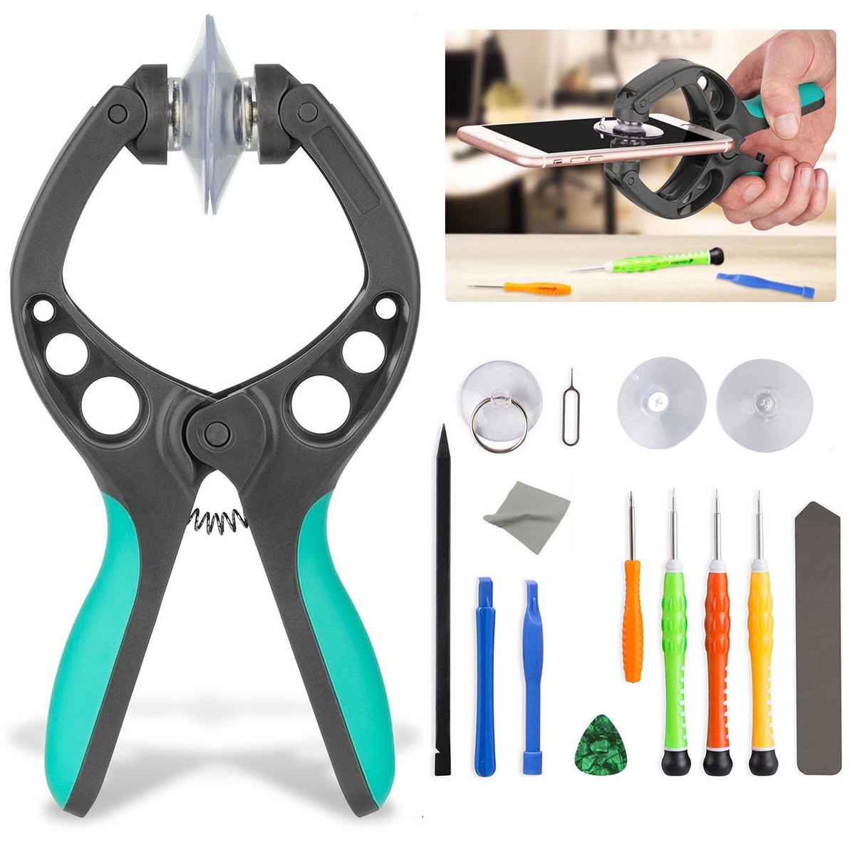 Gsm-scherm Opening Reparatie Gereedschap Kit Schroevendraaier Set Voor Iphone X 8 7 6 (Willekeurige Kleur): 13 pieces and clip