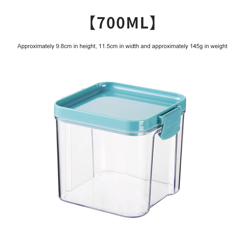 4 Different Capacity Plastic Sealed Cans Kitchen Organizer Storage Box Transparent Food Canister Keep Fresh Clear Container: Green 700ml