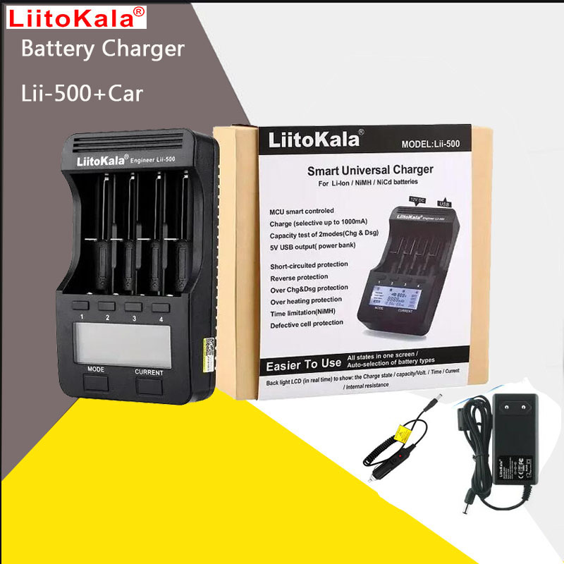 LiitoKala Lii-500S 500 18650 LCD Battery Charger for 26650 16340 18350 3.7V 1.2V Ni-MH Ni-Cd Li-ion Test Battery Capacity +car: WHITE / us