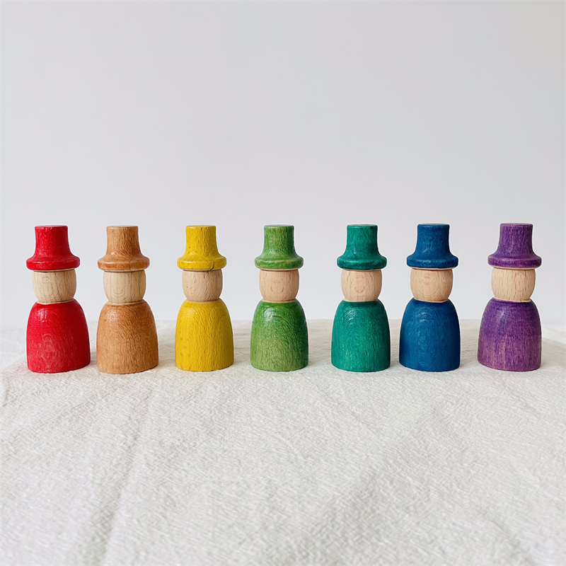 Regenbogen Peg Puppen Set Baby Holz Abbildung Blöcke Konstruktor Kinder Montessori Pädagogisches Spielzeug Open Ended Spielen Spielzeug für Kinder: C