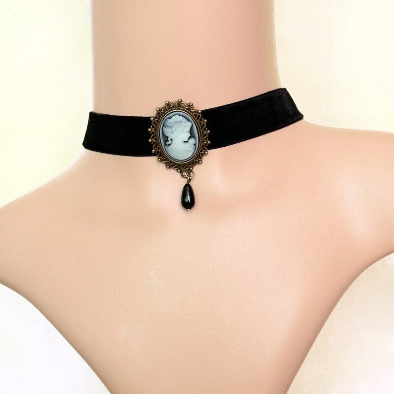 Vintage gotisk victoriansk cameo chokers halskæde enkel perle vedhæng choker bånd krave halskæde