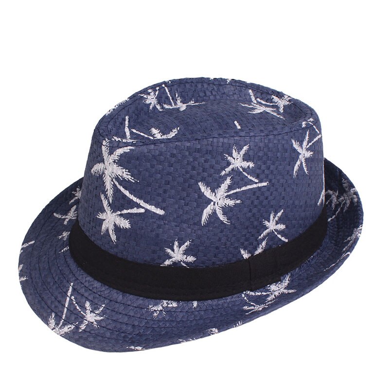 Los niños de verano sombrero de paja bebé sombreros niños sombrero Jazz de Panamá al aire libre gorra de playa para sol: Navy Blue