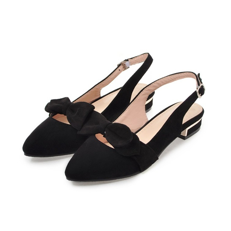 Style summer Women sandals flock Pointed Toe Shallow Butterfly Knot Decoration low heel slingback Concise Casual Shoes: 1 / 5