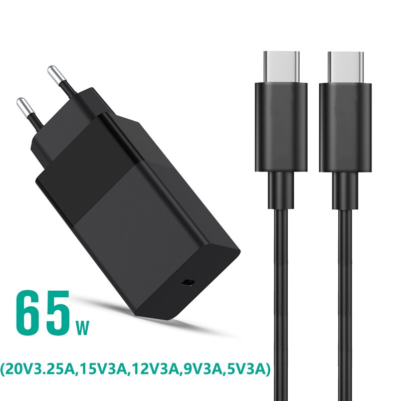65w usb-c typ-c pd ladegerät, universelles usb-typ-c-netzteil für macbook, hp, dell, lenovo notebook, tablet und smartphone: Eu-schwarz