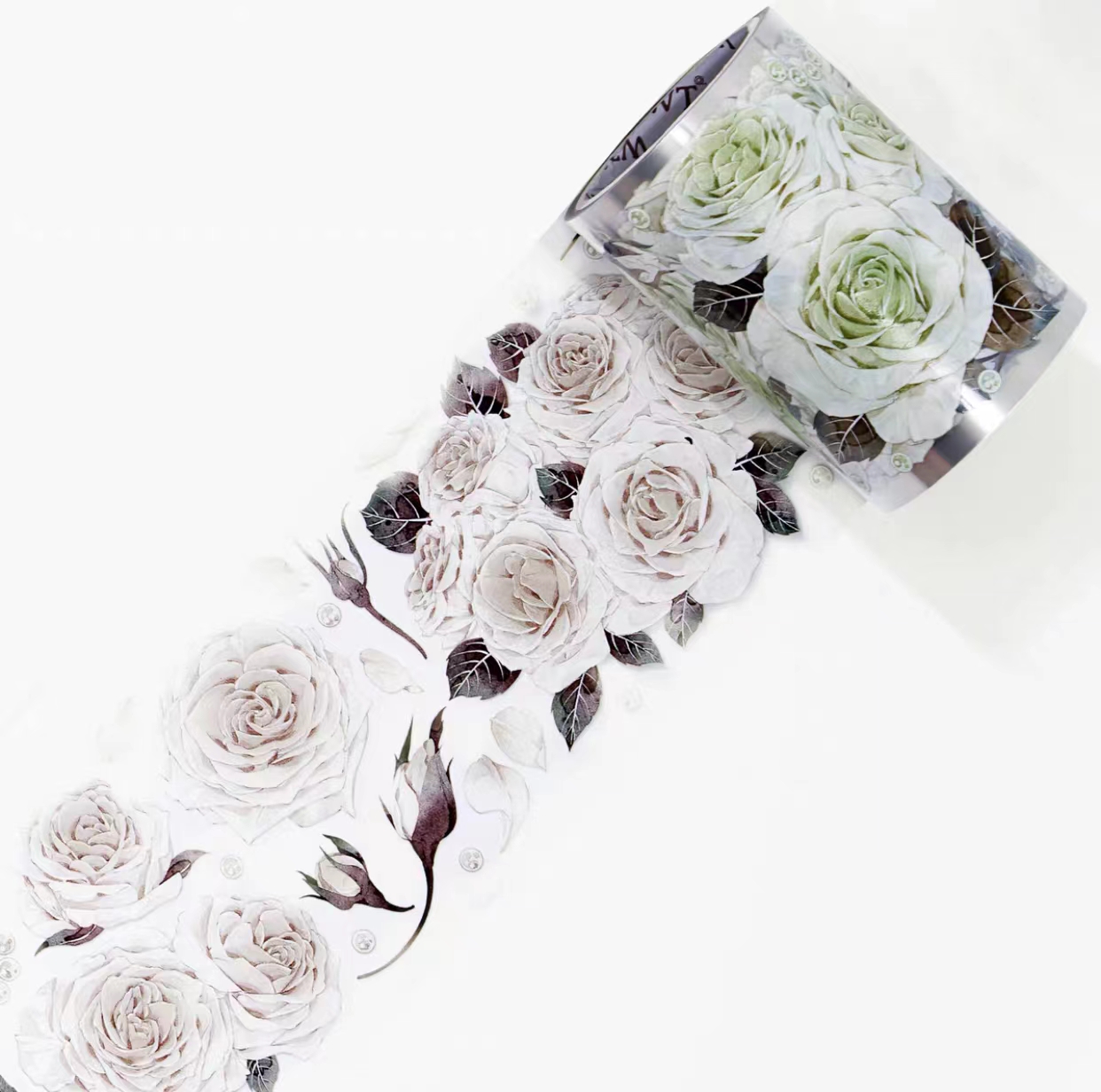 Vintage Roze Groene Paarse Roos Washi Pet Tape Voor Planner Card Maken Diy Scrapbooking Plan Decoratieve Sticker: Licht Groen