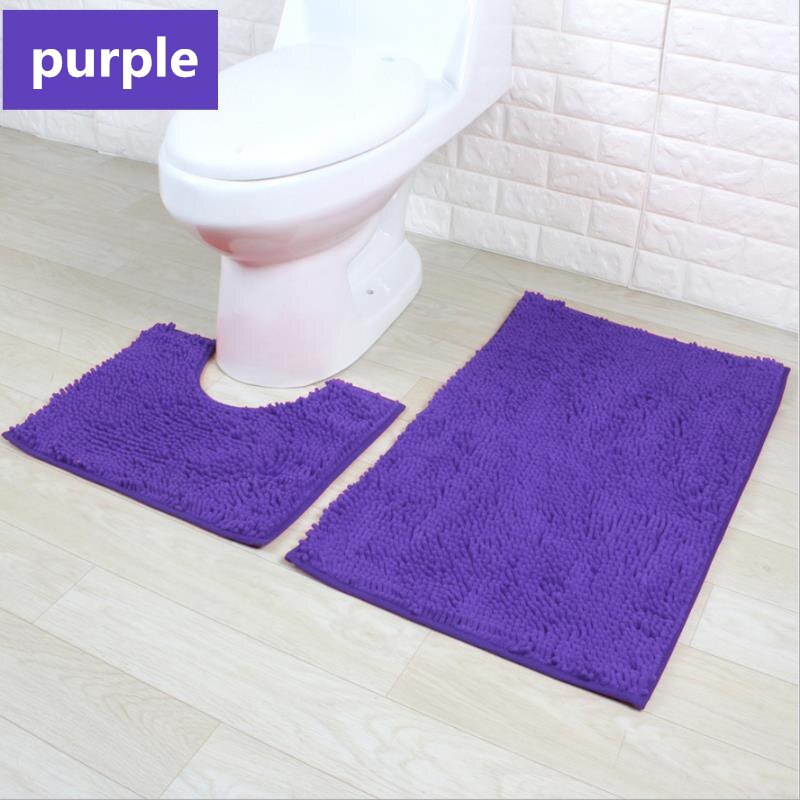 2 st/set tjock chenillematta entrédörr badrum anti-halkmatta kök toalett absorberande badrumsmatta chenille golvmatta: 2 st-lila