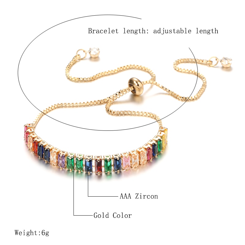 Kinel CZ Colorful Telescopic Bracelets For Women Gold Chain Charm Bangles Fasion Jewelry Party