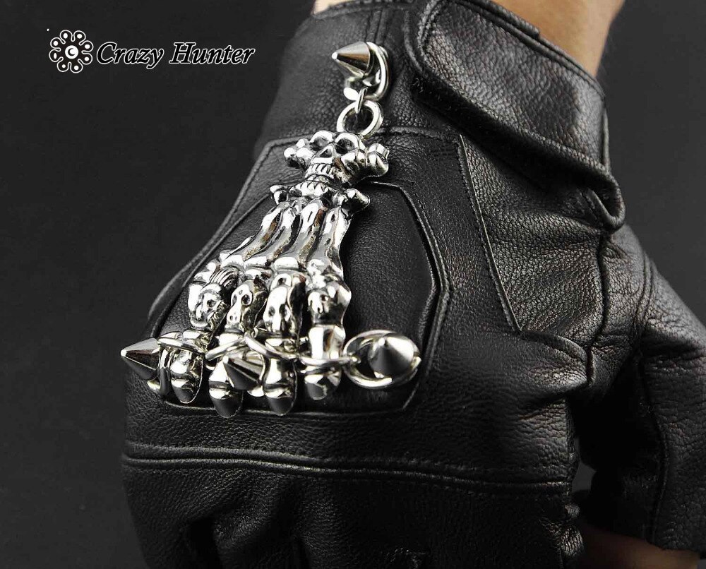 Punk Rock Skull Skeleton Biker Motorcycle Leather Gloves Grandado