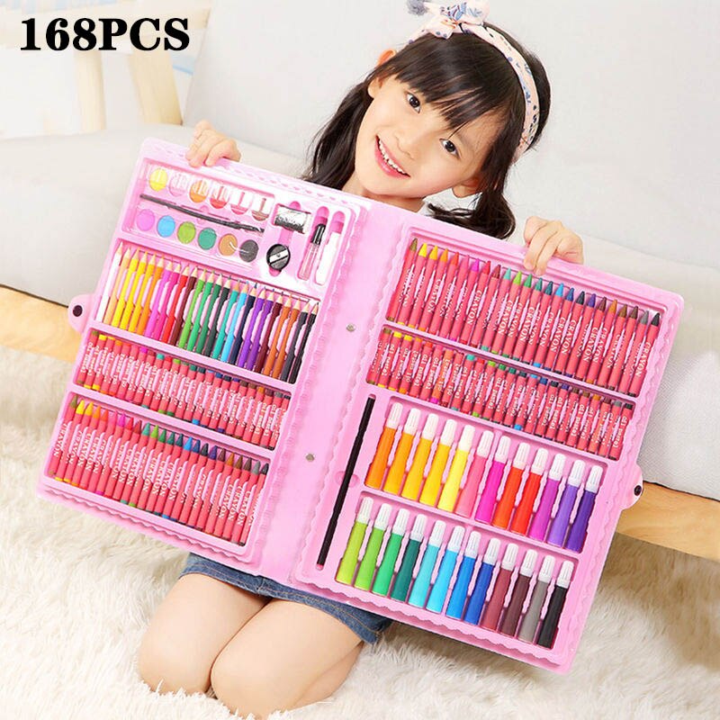 208 PCS Kid Draw Set Colored Pencil Crayon Watercolors Pens Drawing Set Toy Drawing Art Marker Pens School Supplies Kid: 168 PCS Red