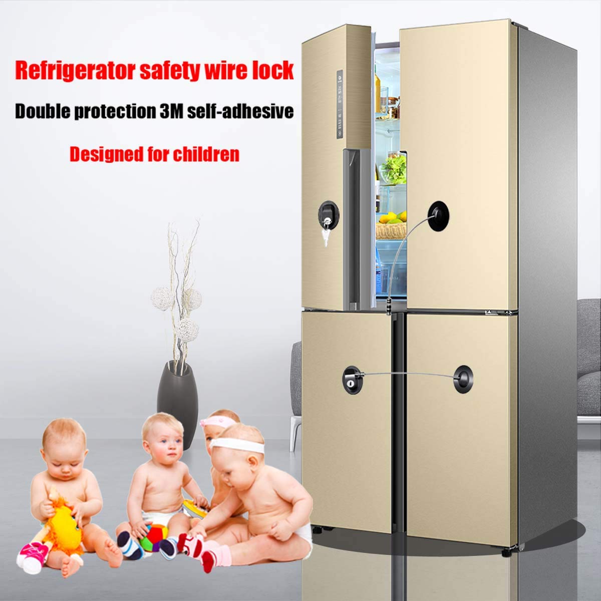 Refrigerator Door Locks(4-Pack),Mini Fridge Lock, File Cabinet Lock, Drawer Lock, Lock for Cabinet, Child Safety Lock