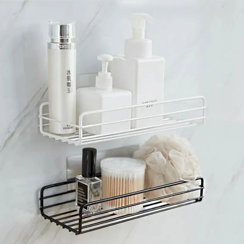 Montado na parede do banheiro prateleira de canto armazenamento ferro chuveiro dreno cesta cosméticos rack shampoo titular organizador do banheiro prateleiras parede