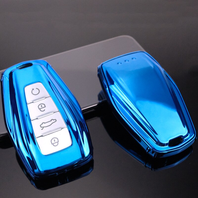 Soft TPU Car Remote Key Case Cover Holder Shell Geely Coolray 4 Buttons Car Styling Accessories Fob Buckle Keychain: Blue only case