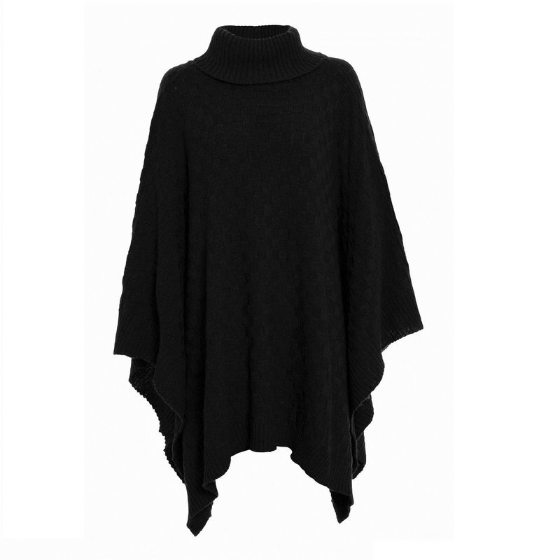 Zogaa rød turtleneck efterår vinter kvinder sweater sjaler kappe damer solid gitter strikket wrap wrap træk femme poncho jumper cape: Sort