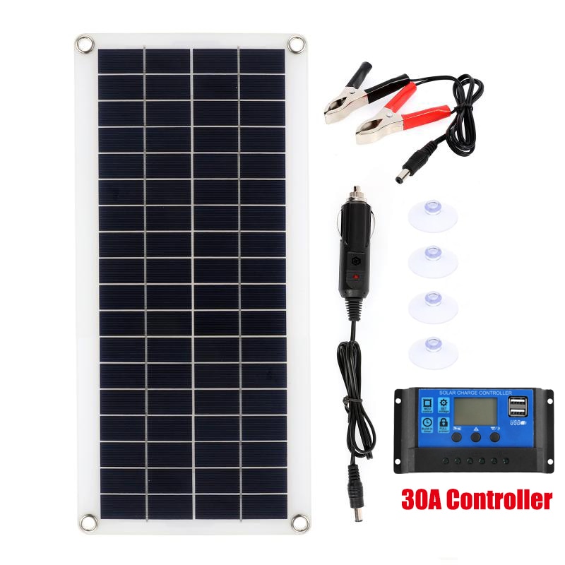 5V/12V 30W Flexible Solar Panel 10A-60A Controller Car Charger For RV Car Boat LCD Display PWM Solar Panel Charge Controller: with 30A controller