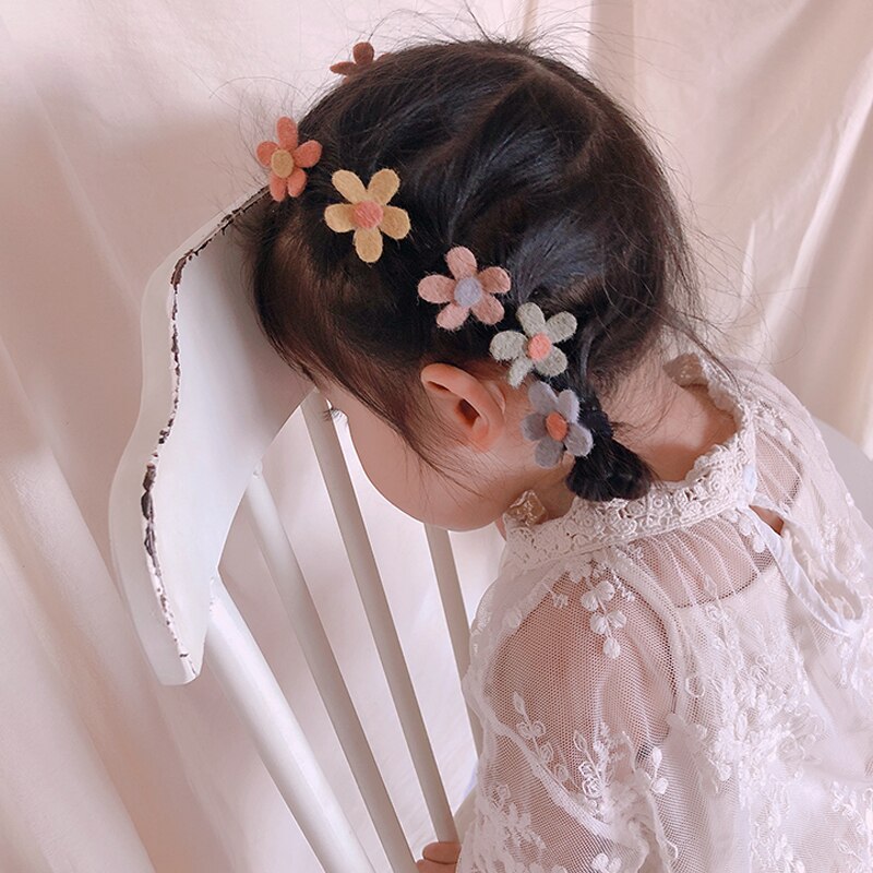 Lazos de ganchillo de lana para niños pequeños, lazos para el pelo, cuerda de fieltro de flores de madera, cintas para el pelo para niñas sonrientes, accesorios para el cabello, 10 unids/set por juego