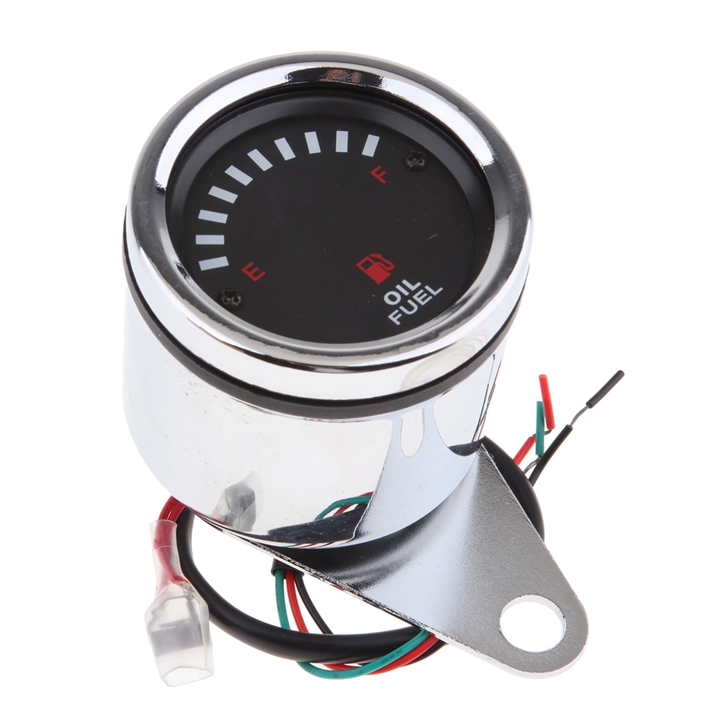 Chrome Bezel Motorcycle Oil / Fuel Level Gauge LED Light Indicator