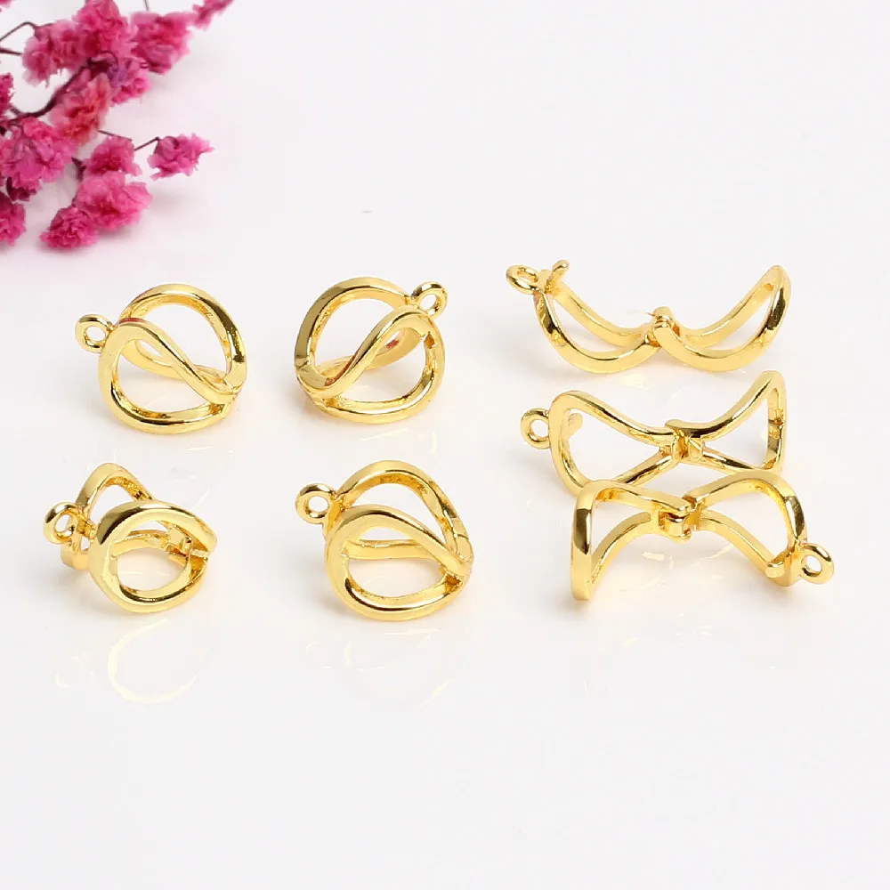 3 uds latón chapado en oro de 18K perla potenciador cierre colgante conector de fianza para Diy pulsera collar accesorios de fabricación de joyería: L / Blanco