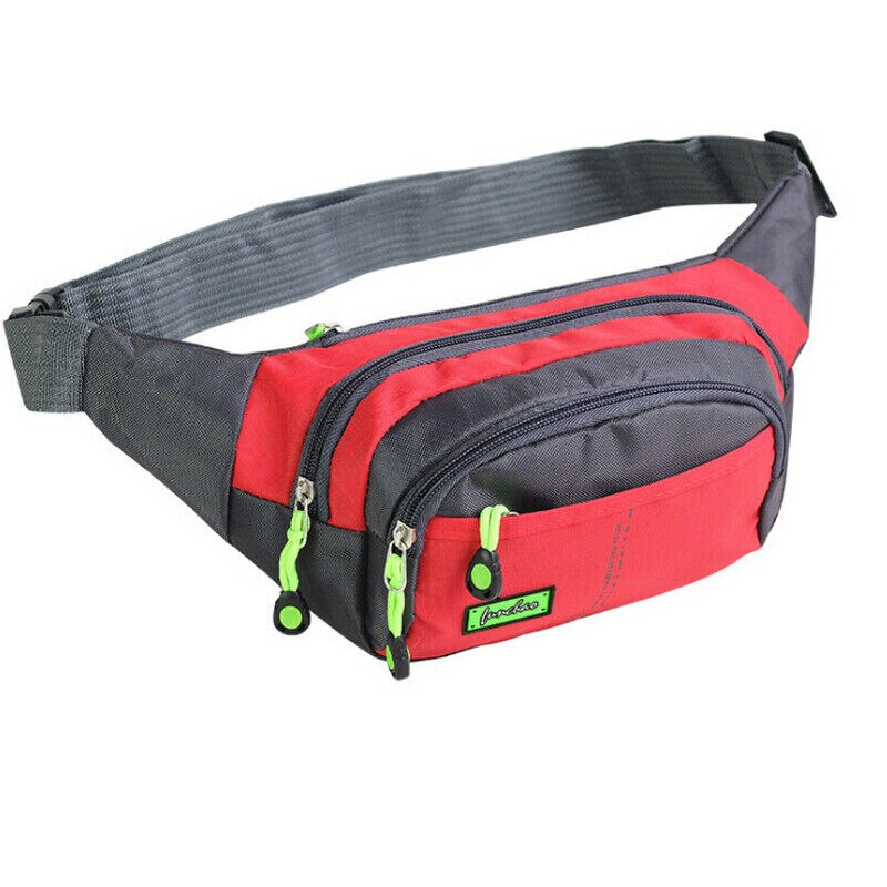 Unisex lærredstaske fanny pack talje hoftebæltetaske håndtaske pung rejsetaske sport bevis vandtæt bum: Rød