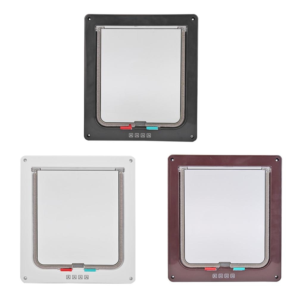 Lockable Pets Plastic Gate Doors 4 Way Dog Cat Security Flap Kitten Puppy Interactive Door for Household Cat Dog Decor