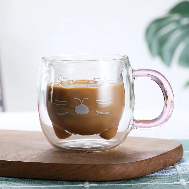 Glass Mugs Double Wall Glass Mug Bear Cat Dog Animal Double-layer Glass Tea Mug Coffee Cup Christmas Mug Cute Tea Milk Cup: E