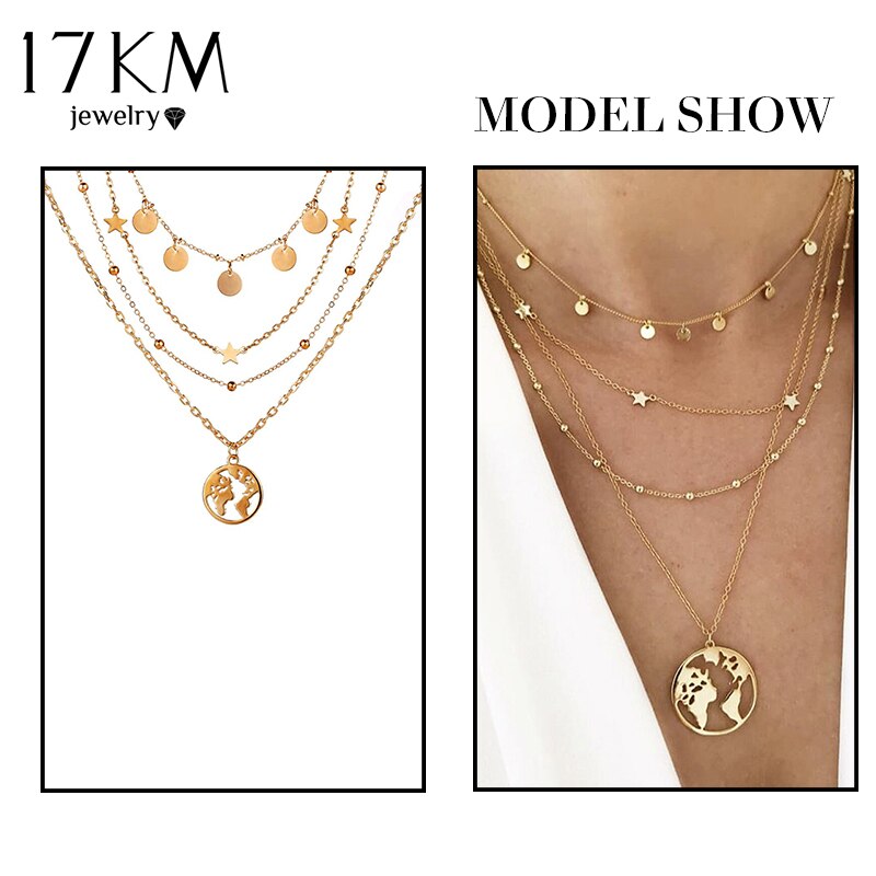 Vintage Multi Layer Lock Necklaces Chain For Women Gold Heart Key Pendants Necklace Party Jewelry: CS50706