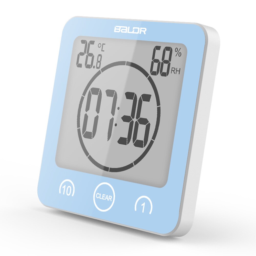 Brief LCD Digital Waterproof Water Splashes Bathroom Wall Clock Shower Clocks Timer Temperature Humidity Kitchen Washroom Timers: Blue