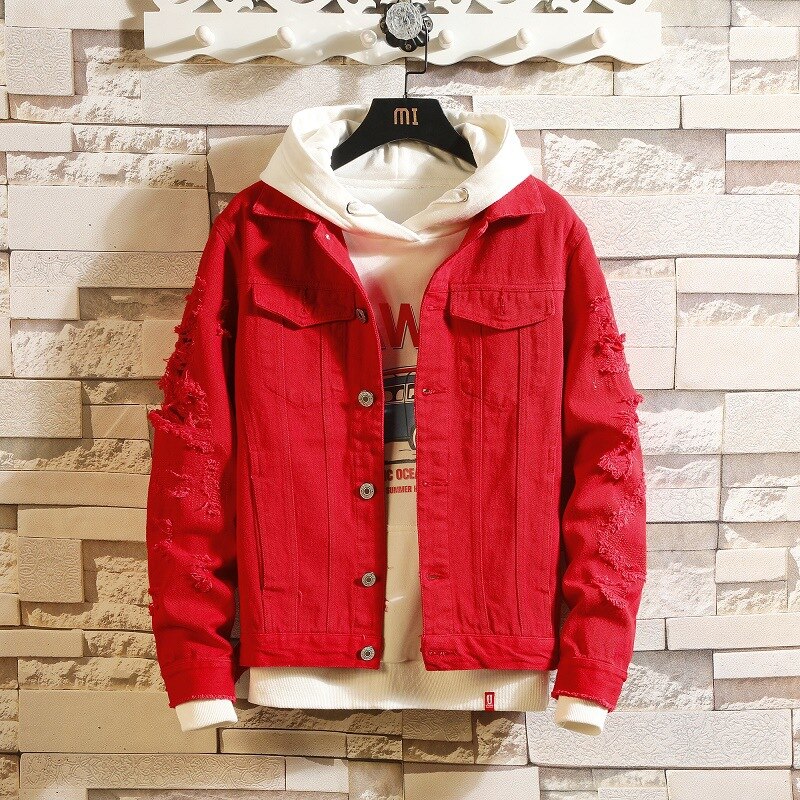 herbst See Denim Jacke Männer Zerrissene Cowboy Jacken Mantel Männlichen schlank passen Feste Beiläufige Mäntel Baumwolle Weiß Schwarz Plus größe 3XL: verrotten / XL