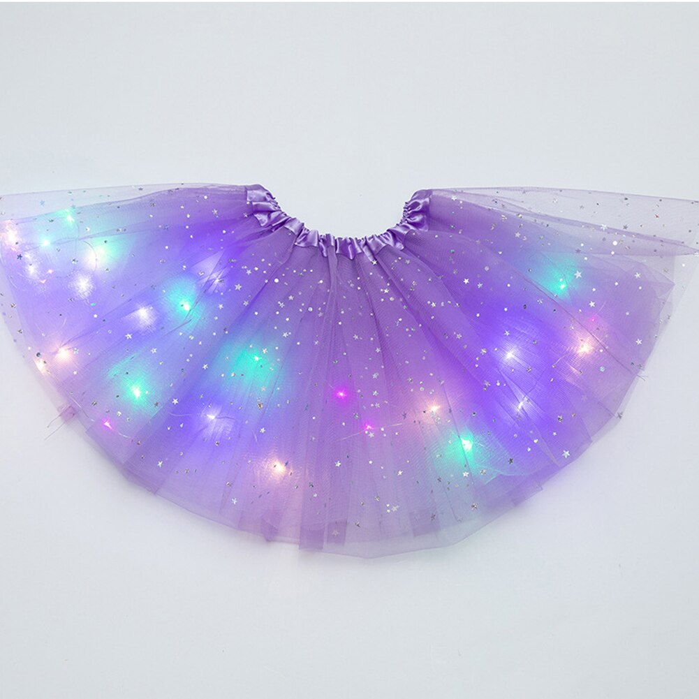 Piger børn tutu nederdel glitter tøj underkjole prinsesse tyl dansetøj magisk lys fluffy ballet fest stjerner paillet: Lys purpl