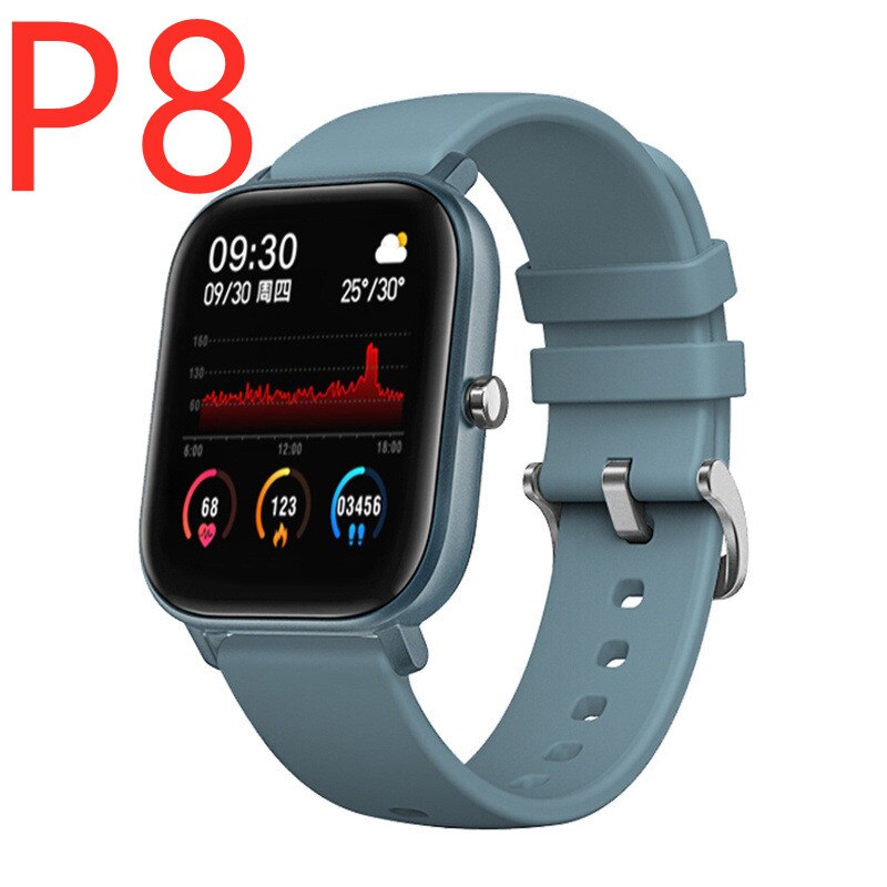 P8 Smart Uhr Männer Gebaut-in Spiel IP67 Wasserdichte Fitness tracker Heart Rate Monitor Frau Smartwatch für iOS Android telefon: P8 blue