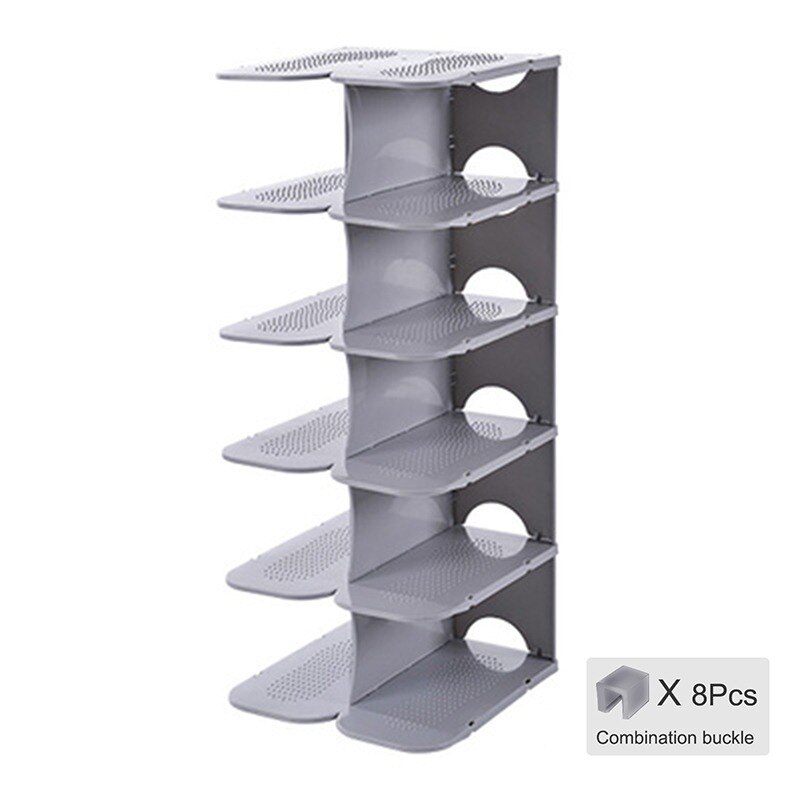 DIY Assembly 6 Layers Stackable Shoe Organizer Shoe Shelf Shoe Rack Stand Space Saving Shoe Hanger Shoe Box Cabinet: Grey 24x26.8x79.2cm