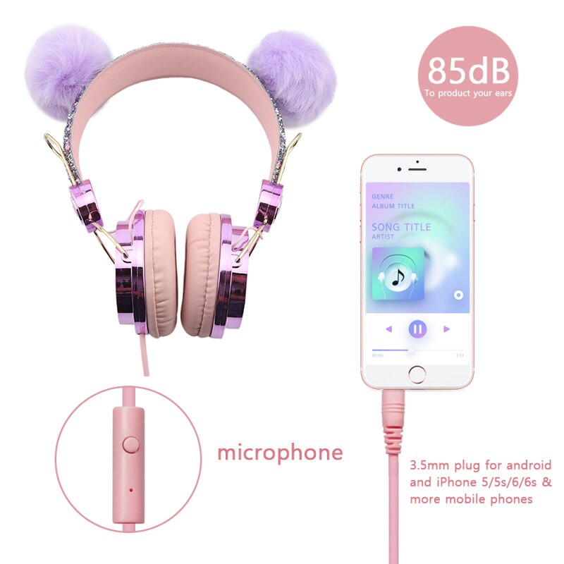 Mignon rose filaire casque sans fil Hifi musique stéréo basse casque téléphones mobiles fille casque pour PC enfants