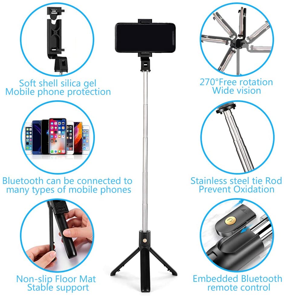 3 in 1 kabelloser bluetooth-selfie-stick, ausziehbares hand-monopod, faltbares mini-stativ mit auslöser-fernbedienung für das iphone