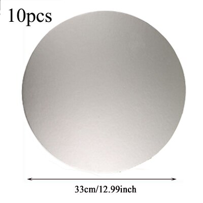10pcs Cake Base Plate Board Round Cake Circle Cardboard Cake Drums Turntable Tiramisu, Mousse Cake, Cheesecake, Snack: 33 cm Silver
