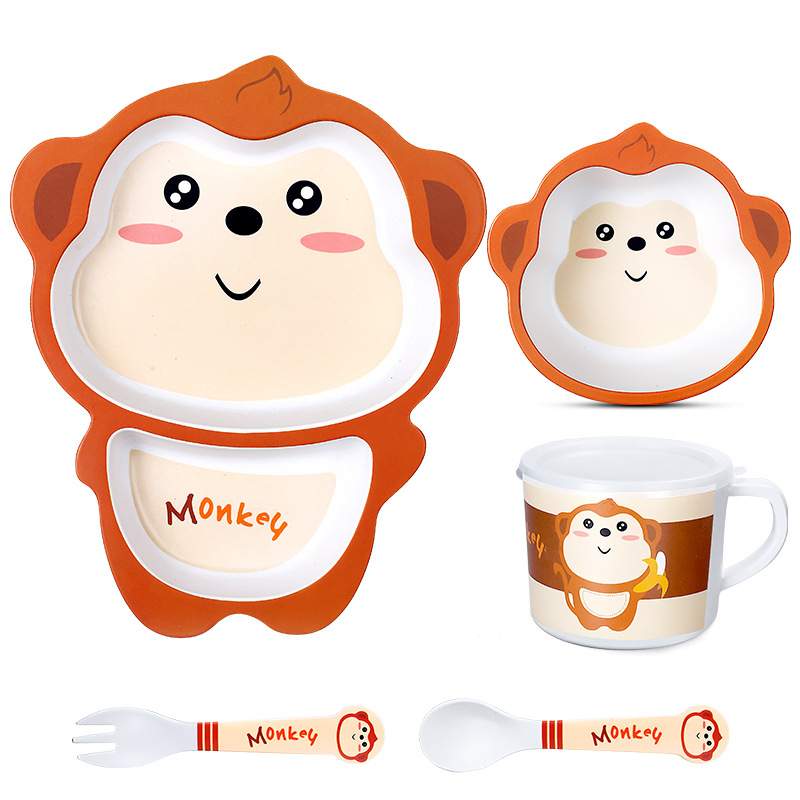 Bamboe Kinderen Servies Set, Kinderen Gerechten, Voedsel Plaat Kom Kop Lepel Vork Servies, Cartoon Servies, gezonde Maaltijd, Bpa Gratis