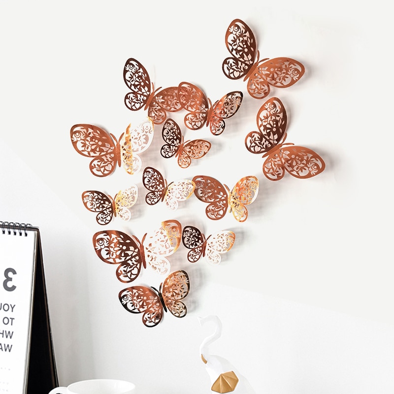 12pcs/set 3D Hollow Butterflies Wall Sticker for Home decoration Living room bedroom for Party Wedding decor Butterfly stickers