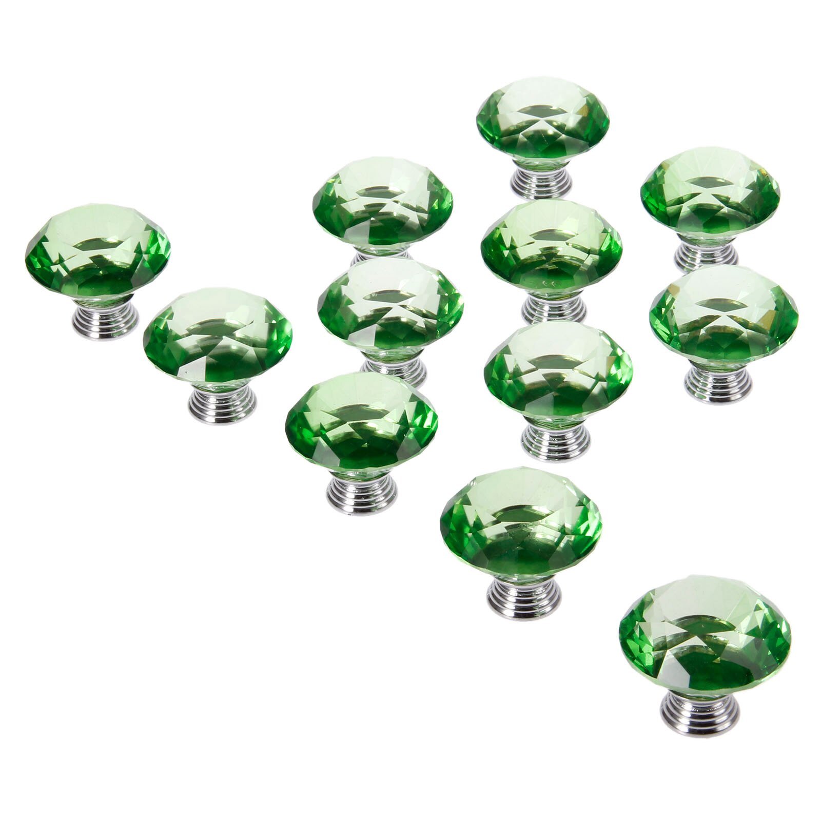 12 stk grønne krystallglassknotter 40mm diamantformede knotter for møbelskuff garderobeskap kjøkken trekkhåndtak