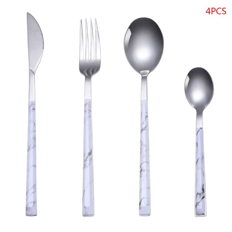 4 Stks/set Rvs Bestek Servies Marmer Houtnerf Vork Lepel Mes 69HC: 2