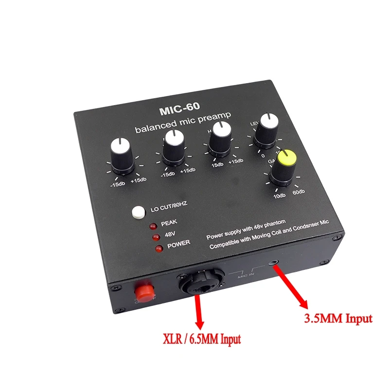 3,5 MM 6,5 MM Ausgewogene Kondensator Dynamische Mikrofon Verstärker Bord Bass Medium Höhen Mit 48 V phantom netzteil