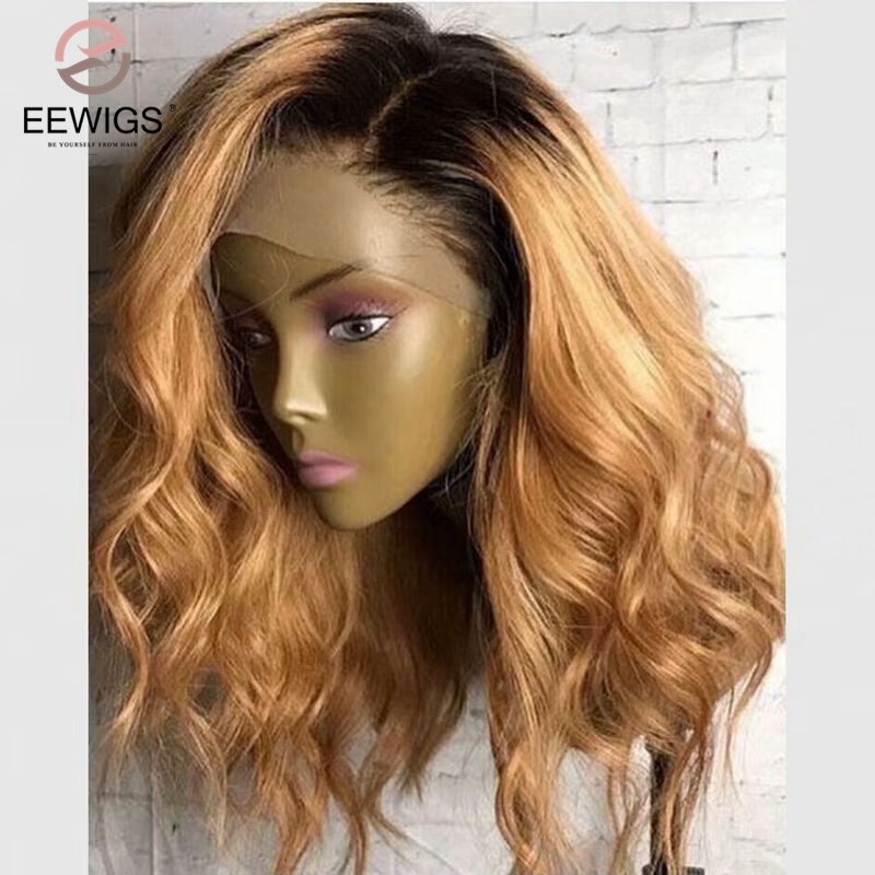 Eewigs Hittebestendige Synthetische Lace Front Pruik Met Natuurlijke Haarlijn Blonde Ombre Pruik Lijmloze Korte Golvende Pruiken Voor Zwarte Vrouwen