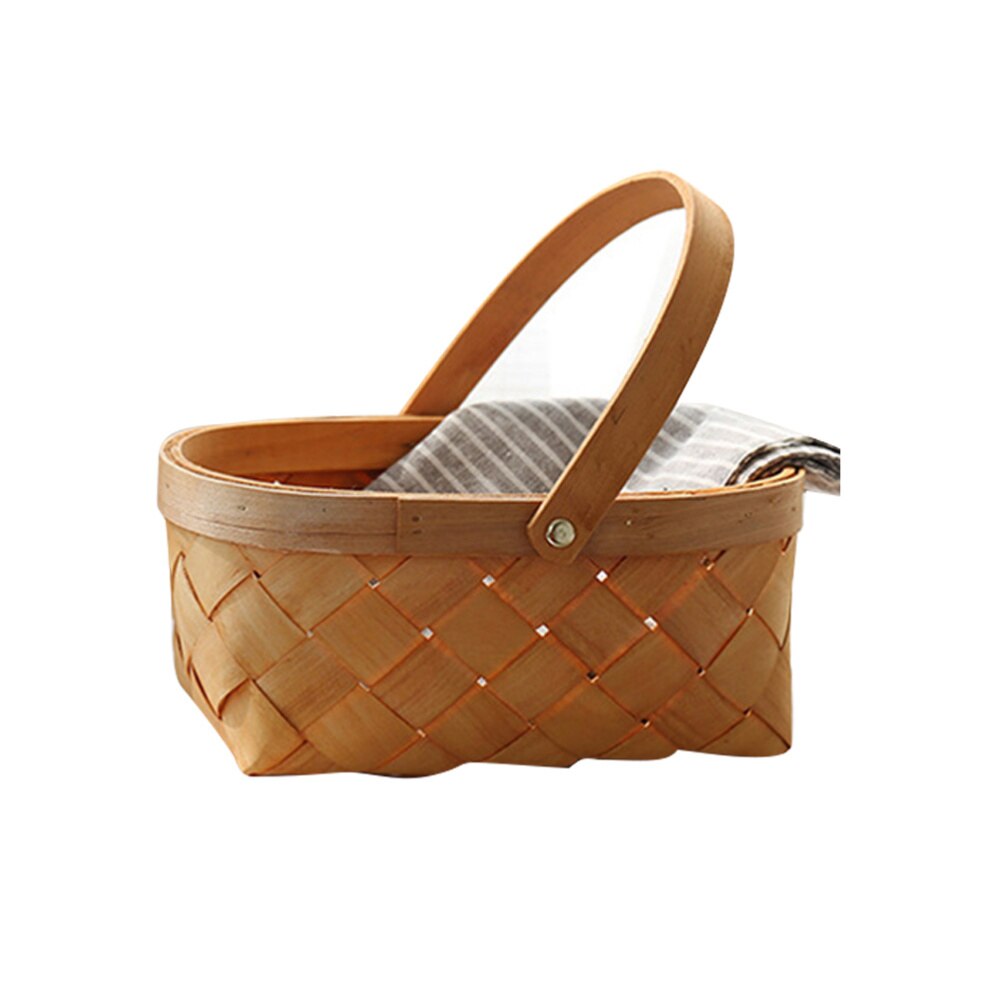 Portable Rattan Storage Container Storage Basket Houseware Storage Basket Wooden Woven Storage Basket with Handle(Small: Large